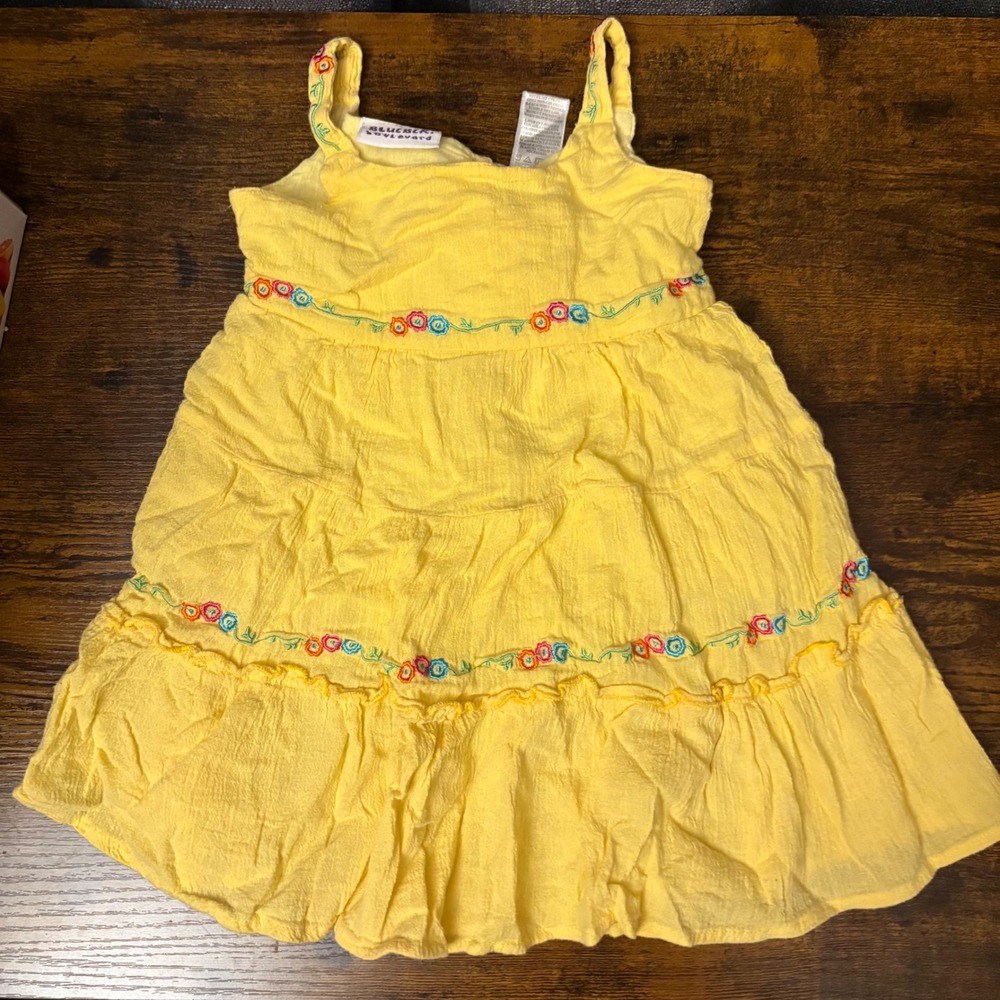Blueberi Blvd‎ Yellow Embroidered Flowers Tiered Sleeveless Sundress (Girls 3T)
